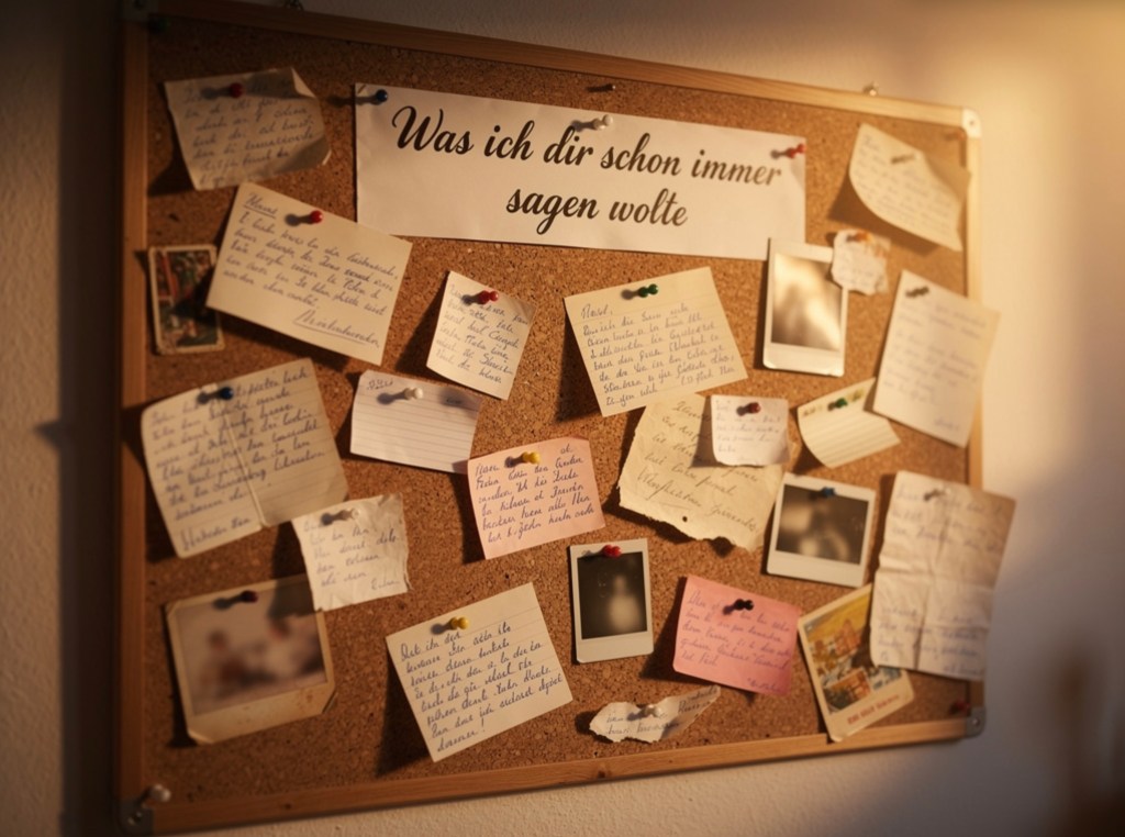Eine Pinwand mit Notizen „Was ich dir schon immer sagen wollte"